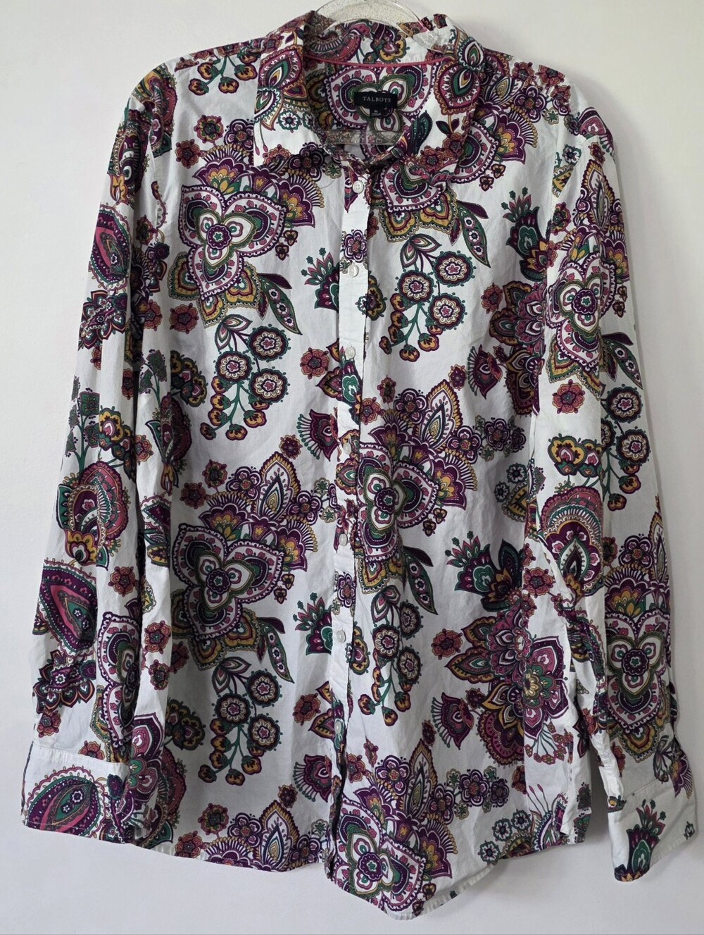 Talbots 100% Cotton Button Up Shirt Delicate Paisley Preppy Modern Classic XL